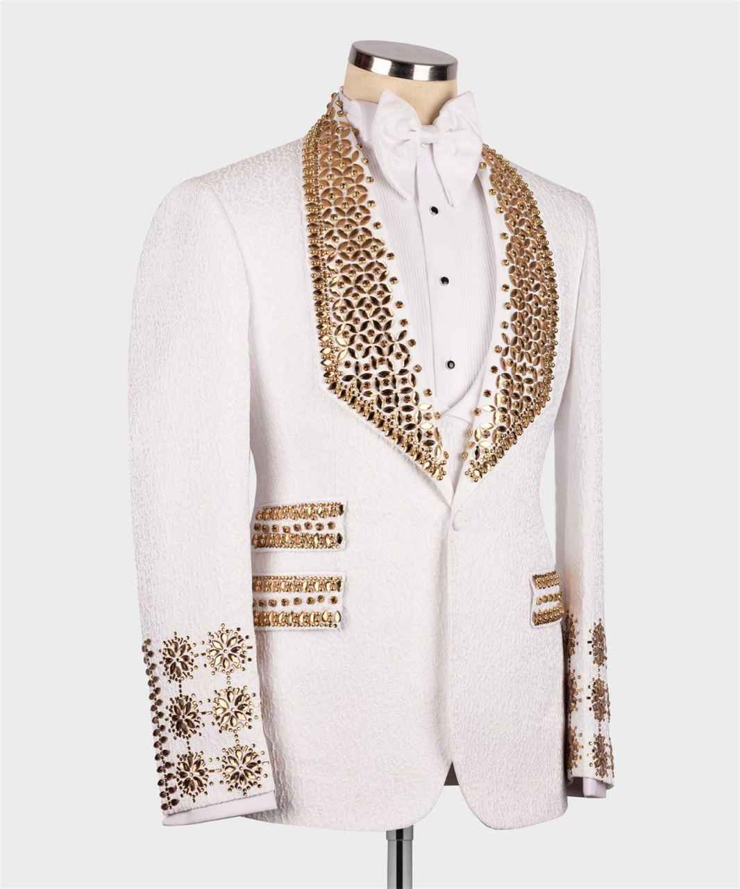 Slim Jacquard Tuxedo Jacket with Handcrafted Rhinestone, Formal Wedding & Prom Suit