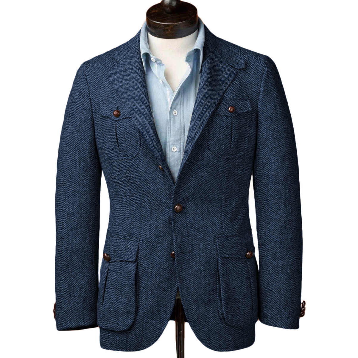 Men's Herringbone Twill Wool Blend Norfolk Jacket, Single Breasted Slim Fit Retro British Casual Sport Coat for Grooms