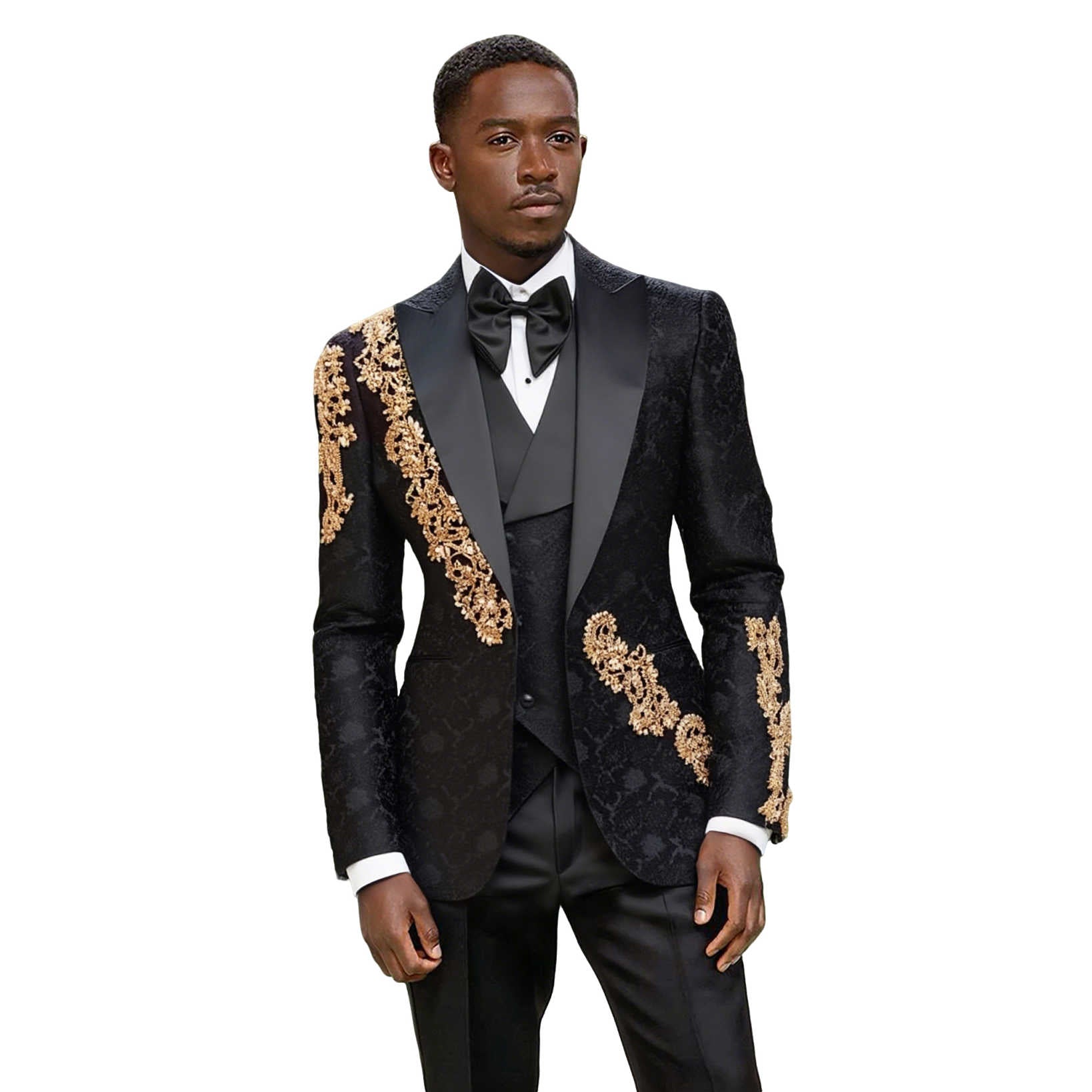 Men's Luxury Jacquard 3-Piece Suit with Rhinestone Slim Fit and Pointed Lapel, Suit Jacket, Vest, and Trousers Set, Suitable for Proms and Parties