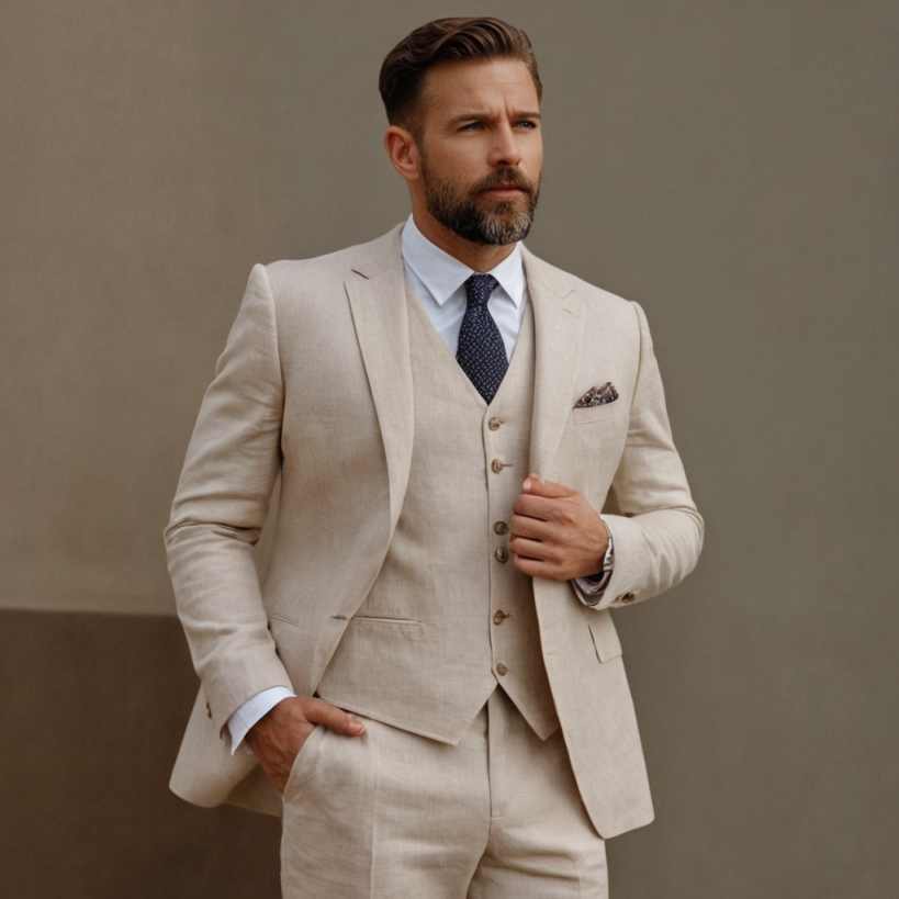 Men's Three Piece Suit Set, Notch Lapel Single Breasted Blazer and Waistcoat, Suitable for Formal Parties