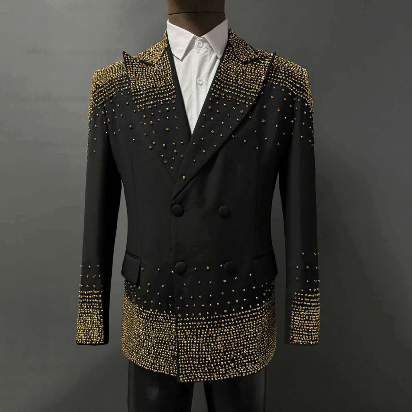 Sparkly Wedding Tuxedos Golden Rhinestone Beaded Men Suit Peaked Lapel Jacket Luxury Evening Party Business Blazers