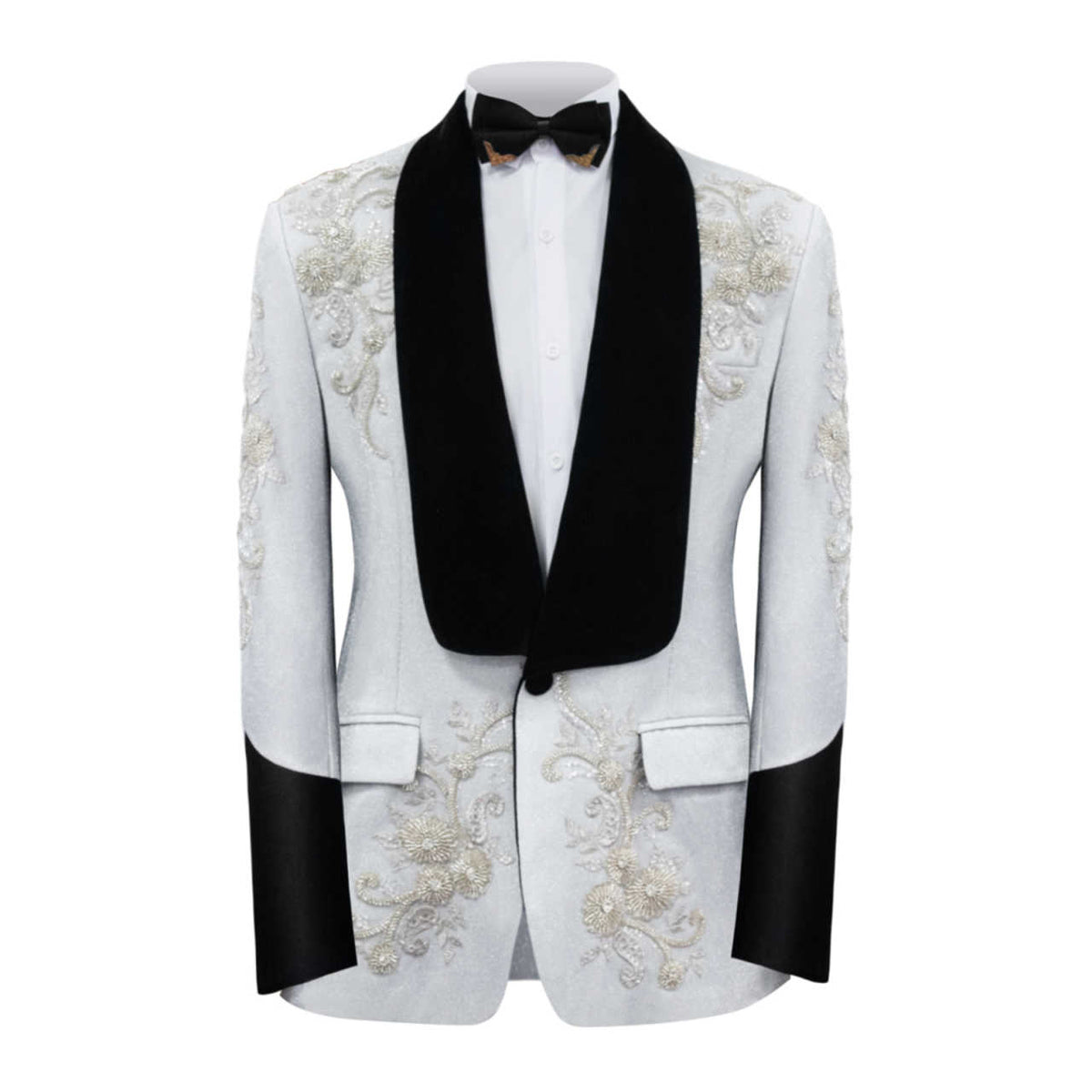 Men's Embroidered Sequin Tuxedo — Velvet Shawl Lapel Slim Fit | MANVISS