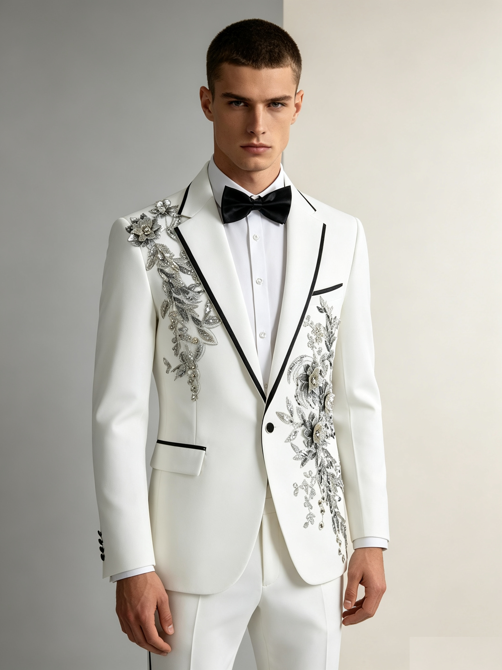 Mens Suits Slim Fit 2 Piece Formal Tuxedo Suits Blazer Pants with Bow Tie for Wedding Prom