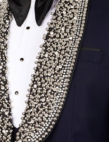 Men's Jacquard Tuxedo Blazer with Beads Crystal for Wedding | Slim Fit, Single-Breasted Party Blazer with rhinestone for Gala,Dinner,Party,Prom, Homecoming