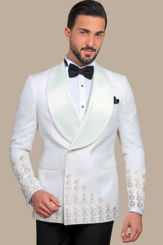 Men's Luxury Rhinestone Embellishments Tuxedo Blazer Shawl Lapel Double Breasted Prom Banquet Party Formal