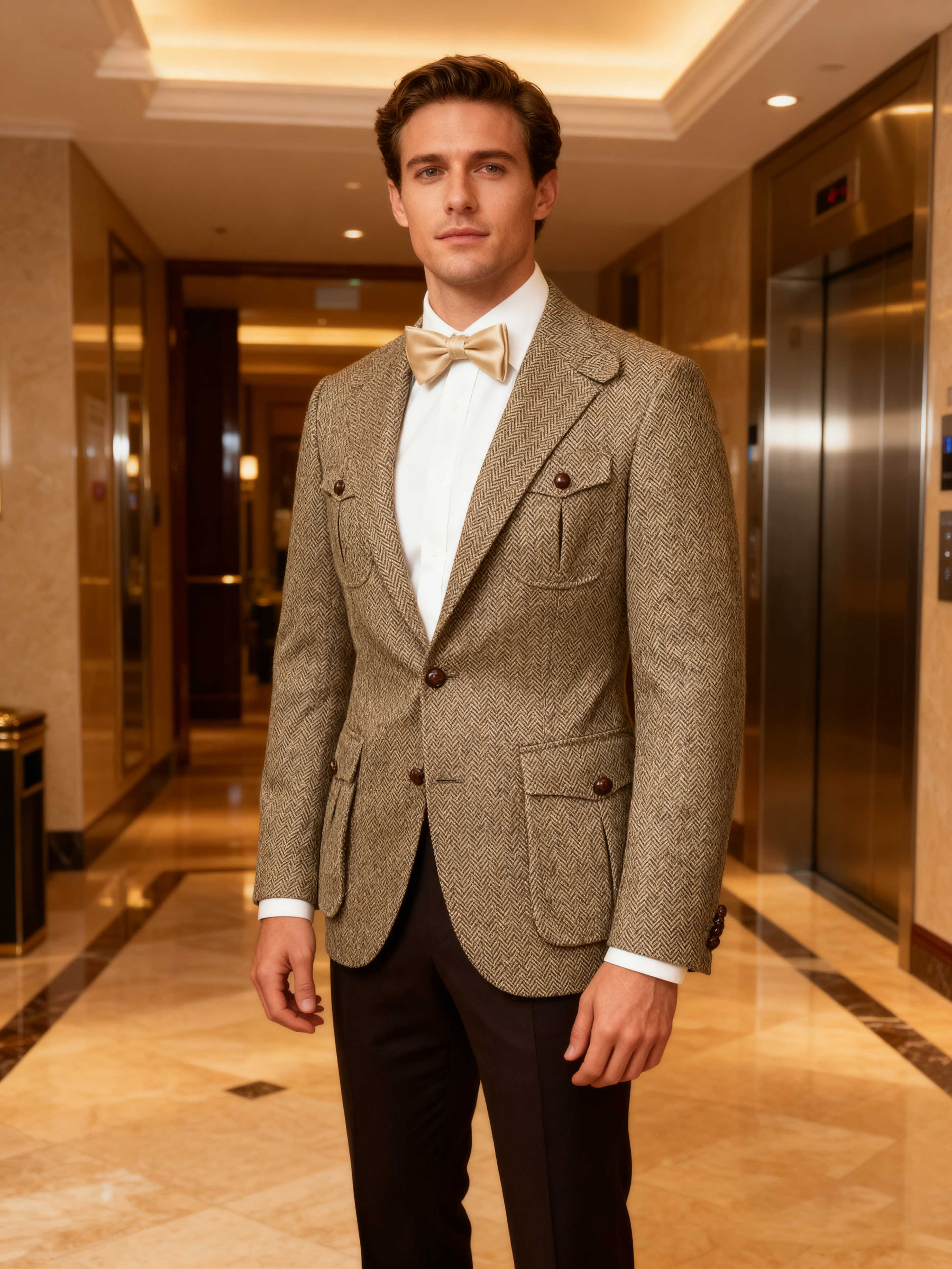 Men's Herringbone Twill Wool Blend Norfolk Jacket, Single Breasted Slim Fit Retro British Casual Sport Coat for Grooms