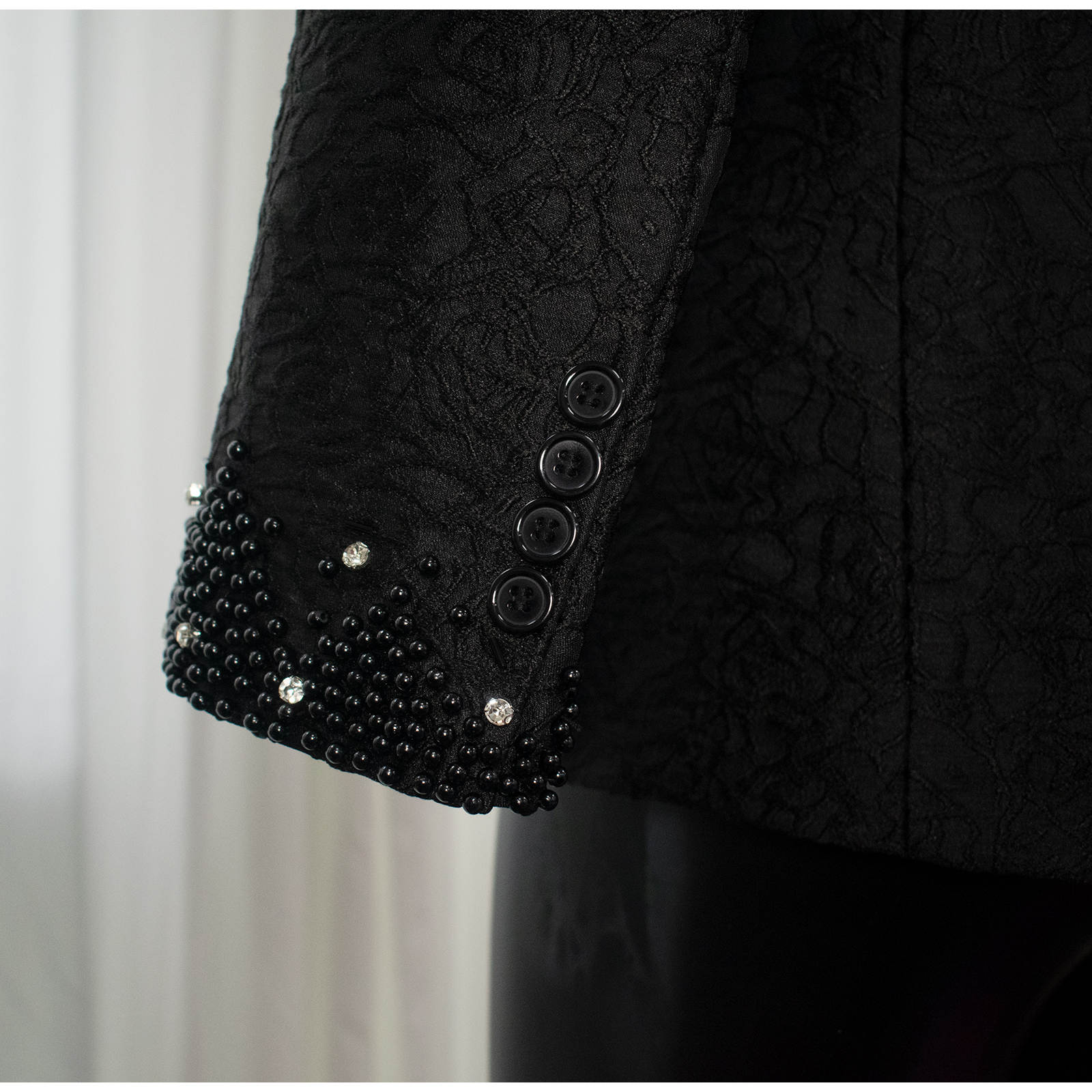 Rhinestone Embellished Unisex Blazer, Luxury Shawl Lapel Single Button Slim Fit Suit Jacket for Wedding & Banquet