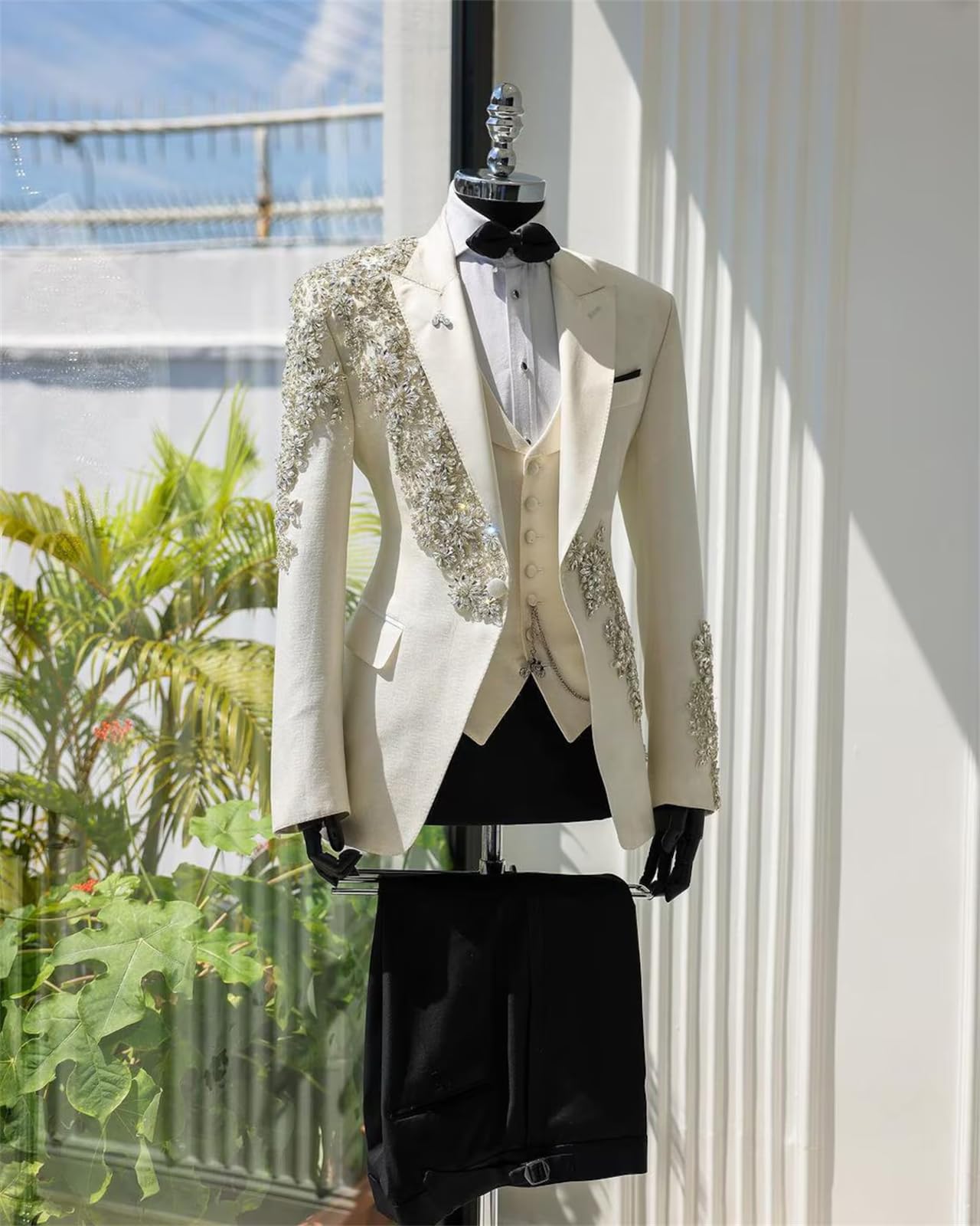 Men's 2-Piece Beaded Floral Sequin Tuxedo Suit