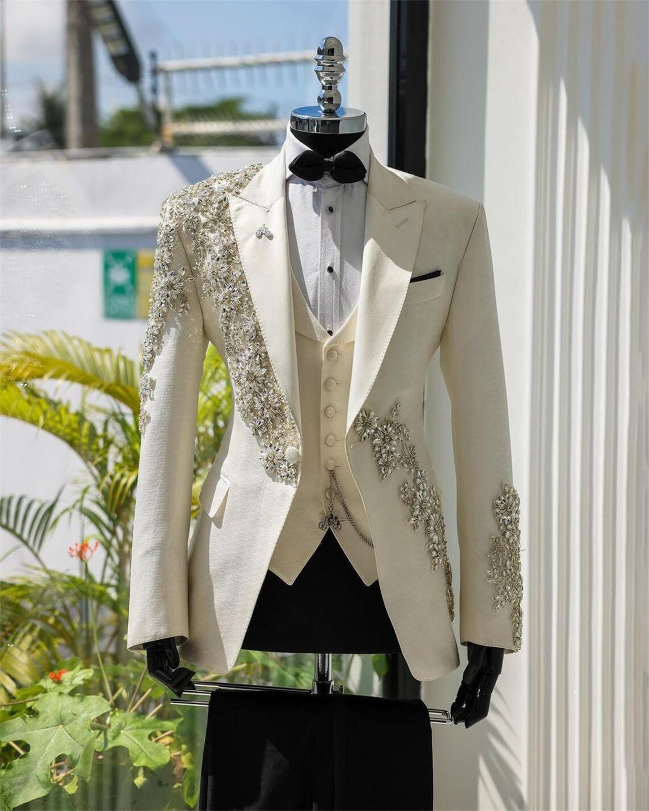 Men's 2-Piece Beaded Floral Sequin Tuxedo Suit