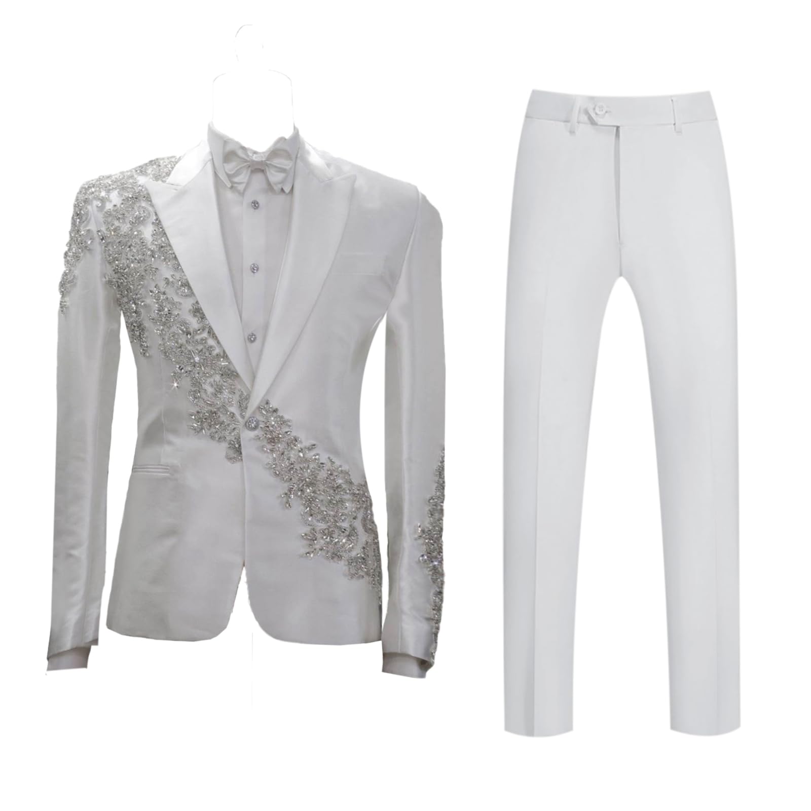Men's 2-Piece Diamond Floral Applique Tuxedo Suit