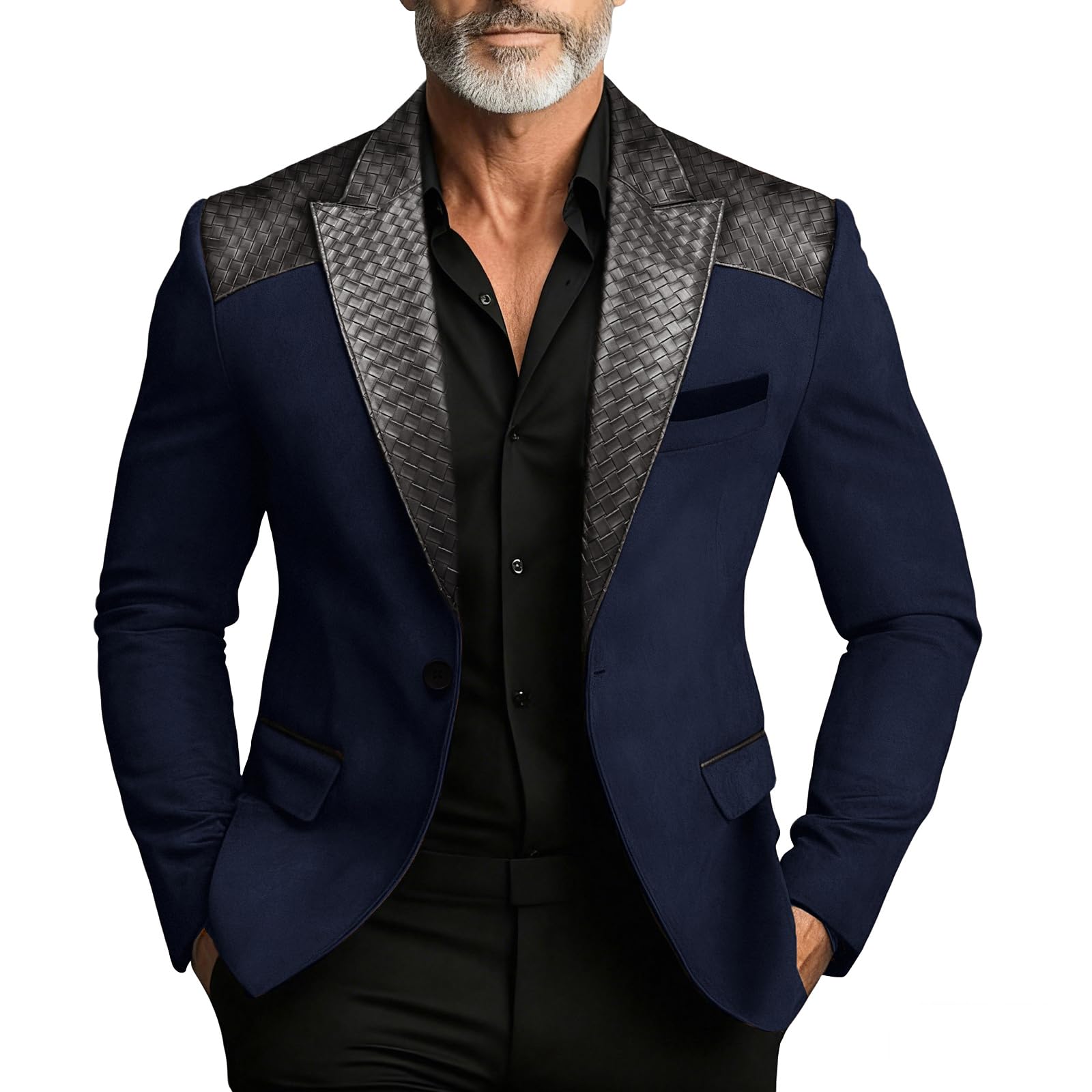 Vintage Suede Blazer with Leather-Textured Trim