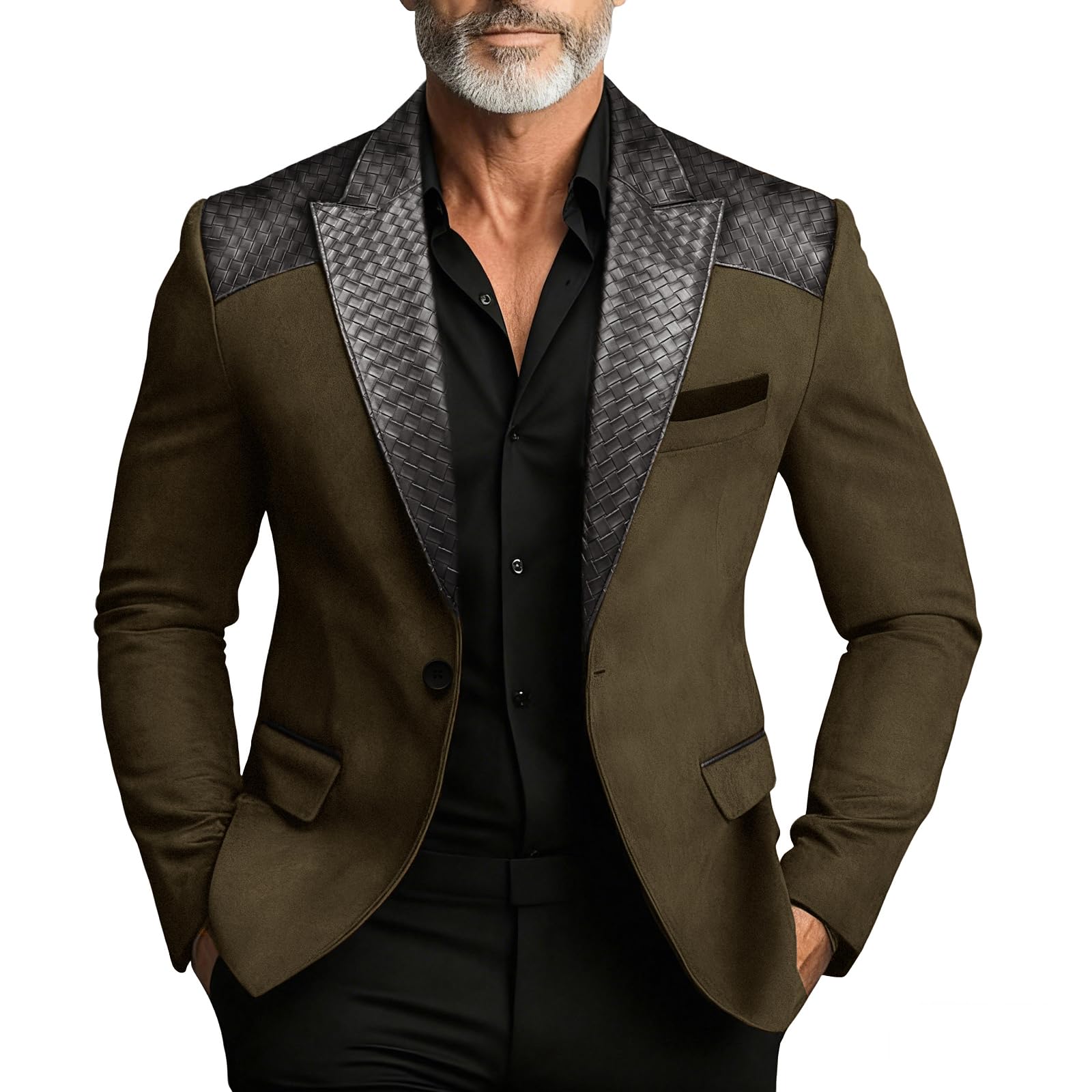 Vintage Suede Blazer with Leather-Textured Trim