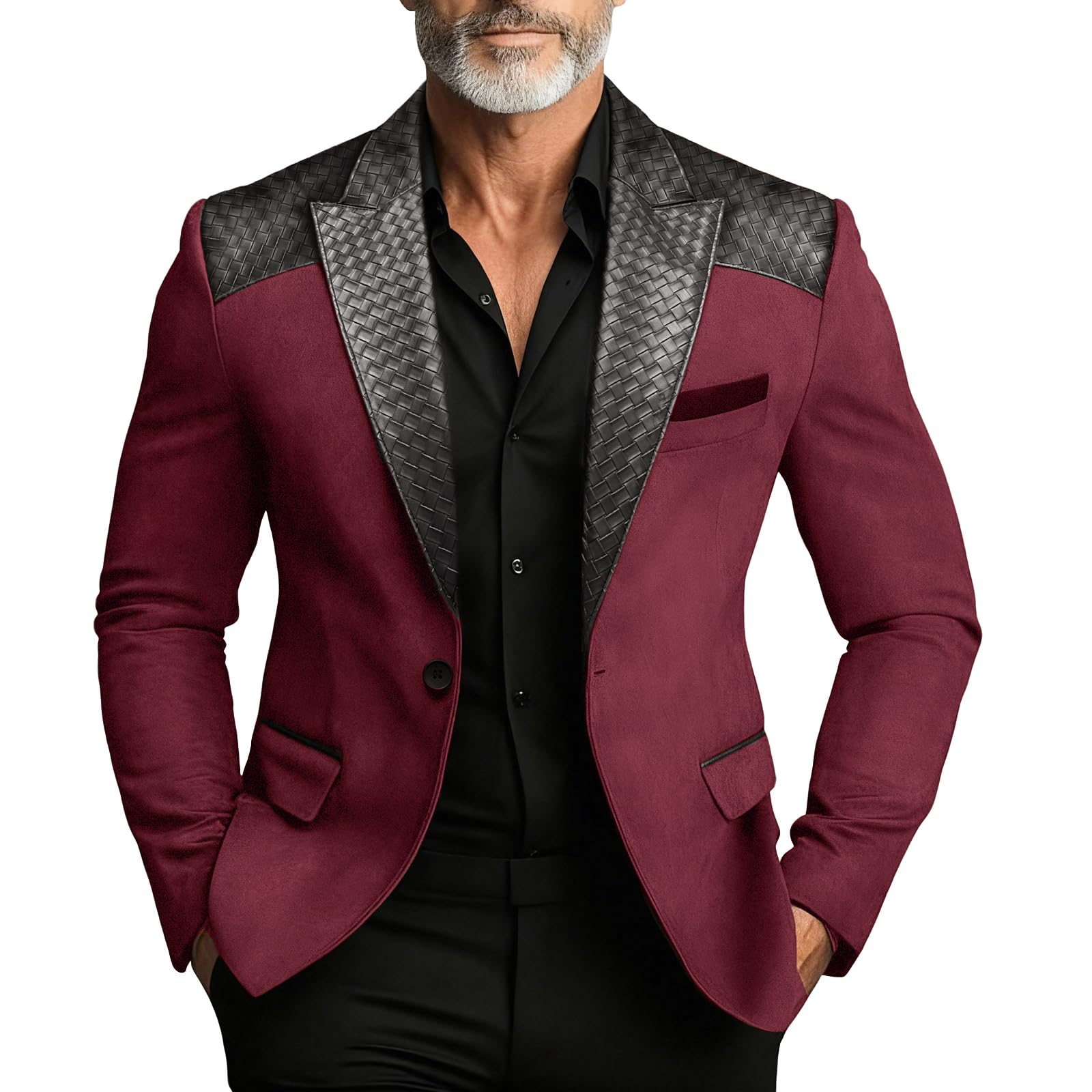 Vintage Suede Blazer with Leather-Textured Trim
