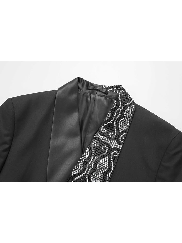 Rhinestone Embellished Double-Breasted Tuxedo Blazer