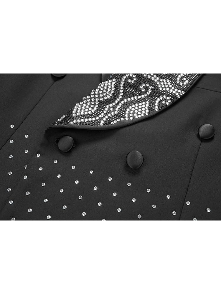 Rhinestone Embellished Double-Breasted Tuxedo Blazer