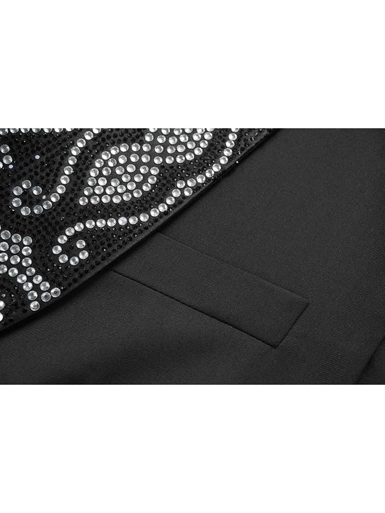 Rhinestone Embellished Double-Breasted Tuxedo Blazer