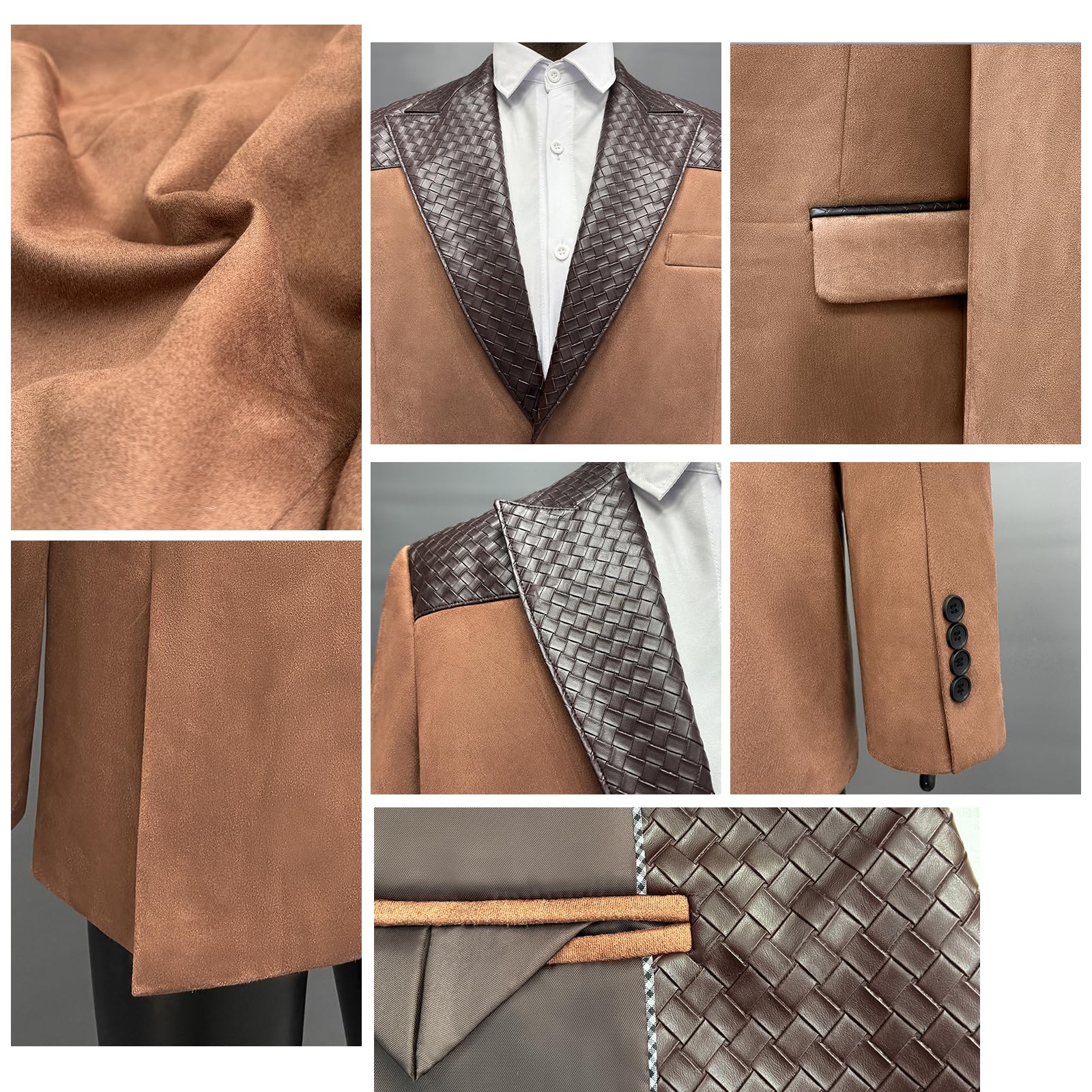 Vintage Suede Blazer with Leather-Textured Trim