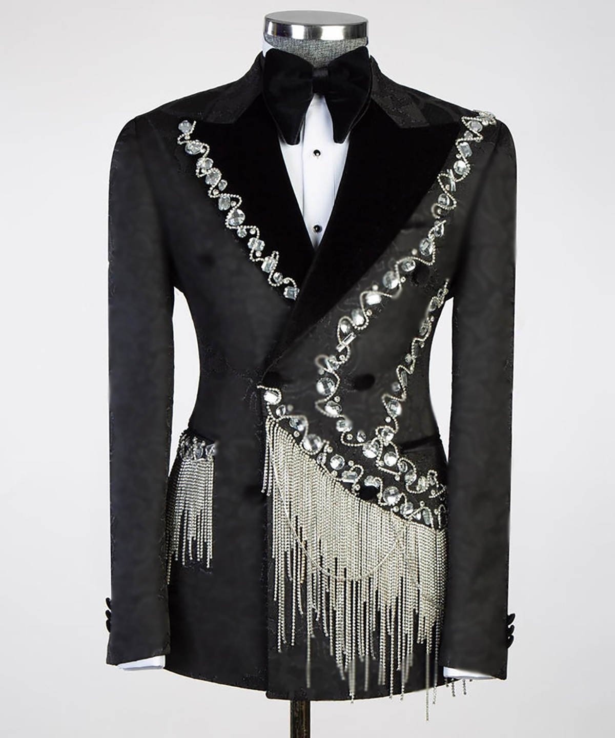 Men's Tuxedo Suits with Rhinestone Shiny Double Breasted Blazer Prom Slim Jacket Pants Set for Wedding,Party,Dinner